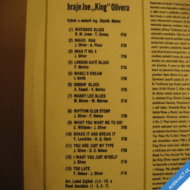 foto TRADITIONAL JAZZ STUDIO PRAHA hraje Joe King Oliviera 1969 LP stereo